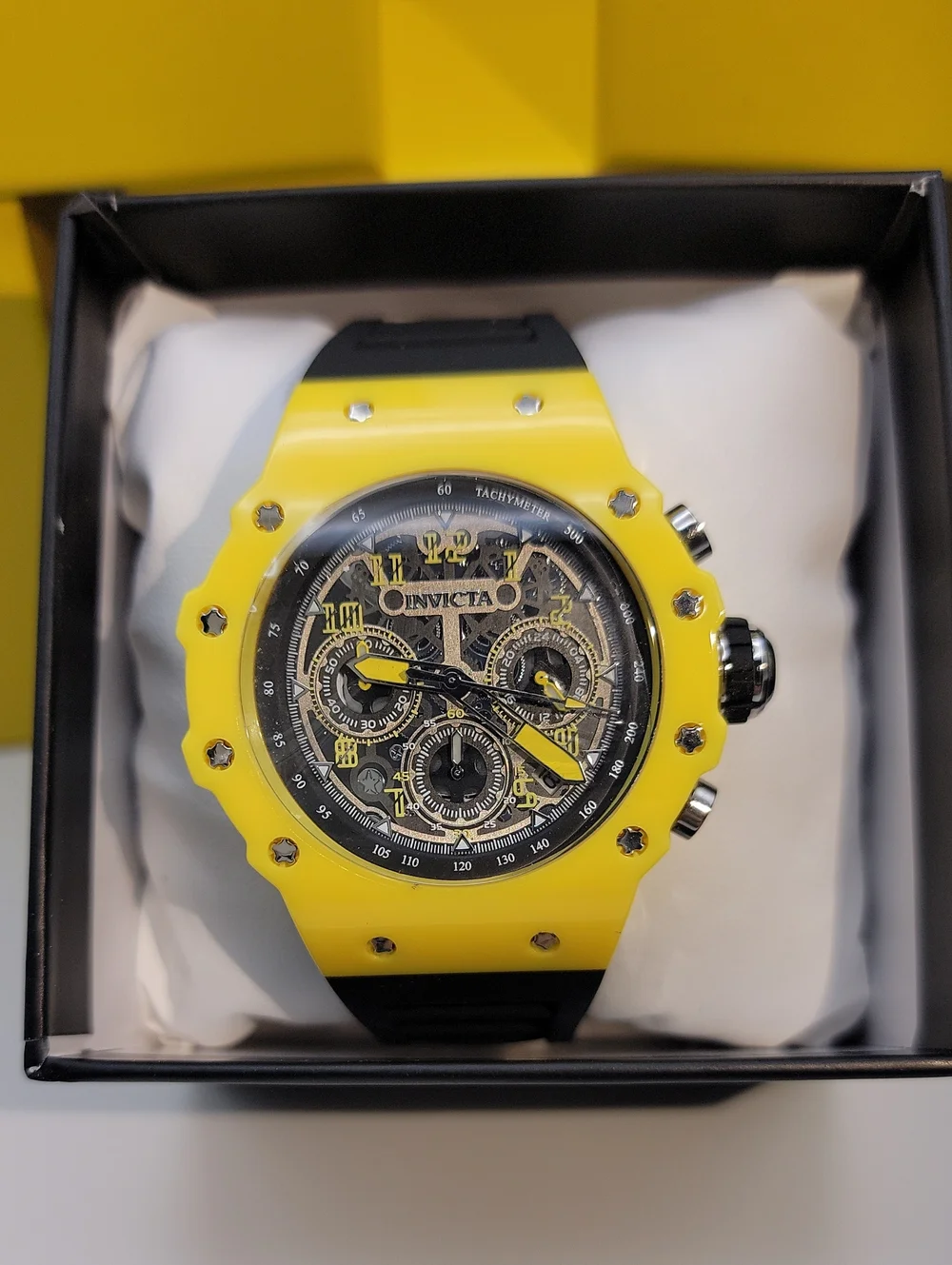 Invicta Racing Black Yellow 69667 Chronograph Men's 44.5mm Vaulthan Watch Unisex